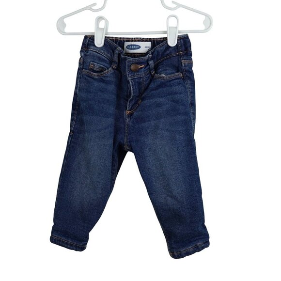 Old Navy Boyfriend Fleece-Lined Jeans 18-24M Dark‎ Wash Denim Cotton Polyester - Picture 1 of 5
